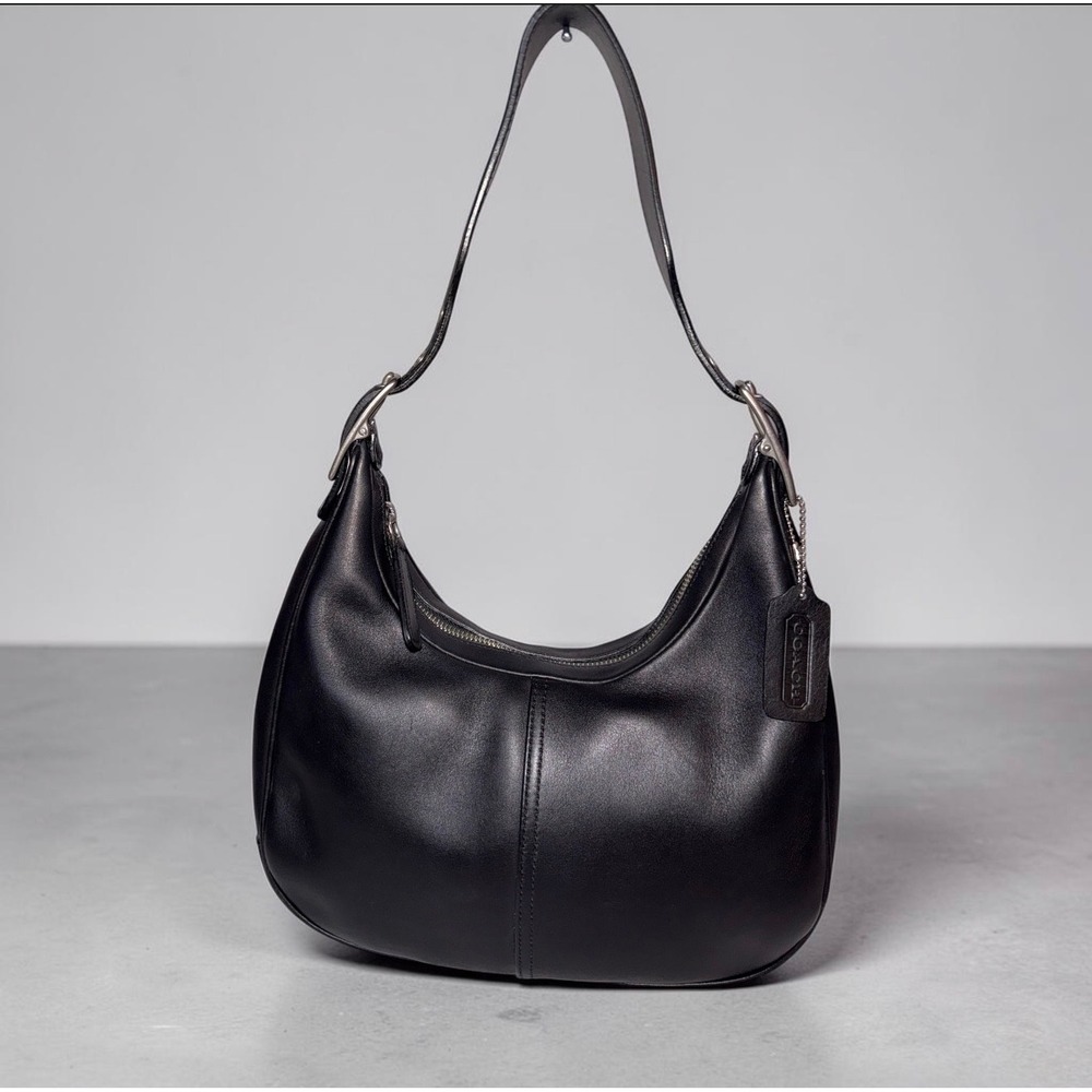 Coach 9342 Black Full-Grain Leather Hobo Shoulder Bag Silver Hardware